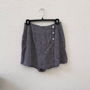 Vintage Gingham Plaid Button Mini Skort